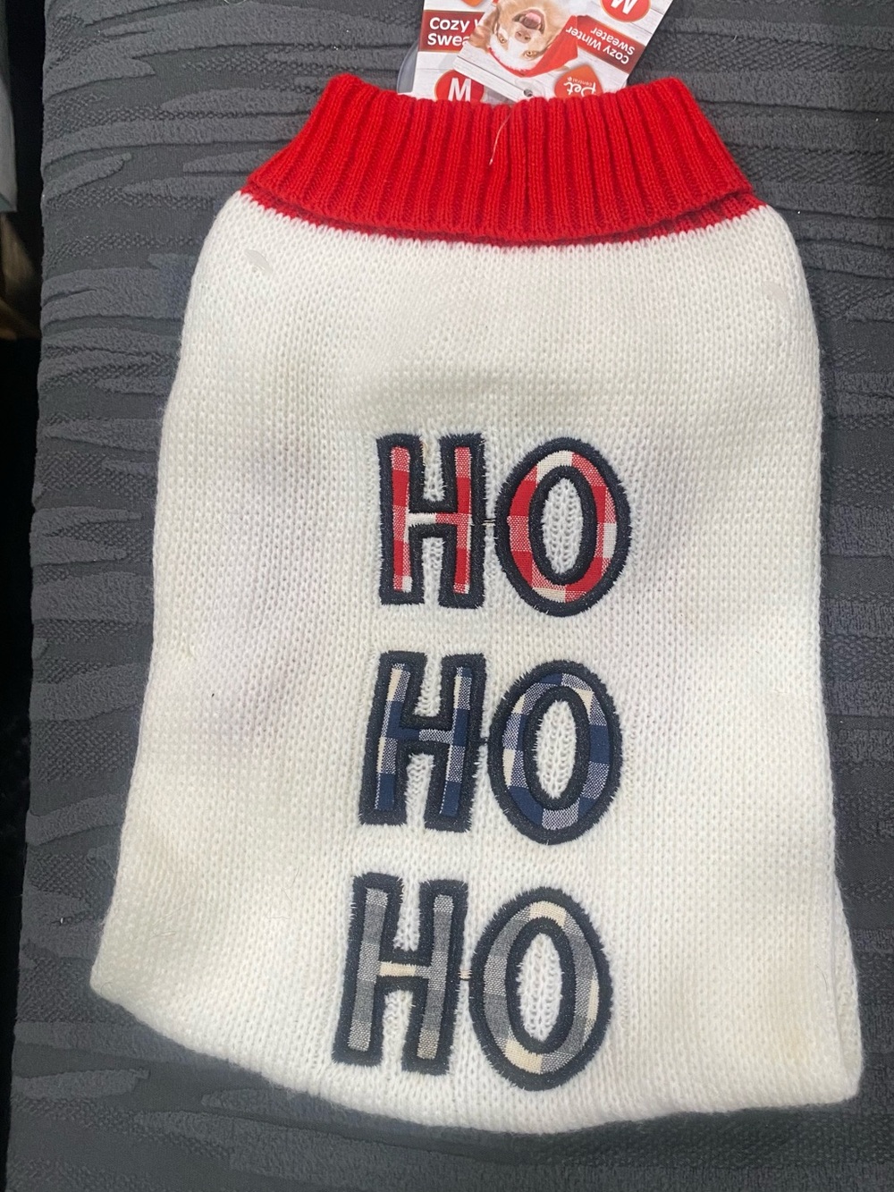Holiday 'HO HO HO' Knit Pet Sweater with Red Collar